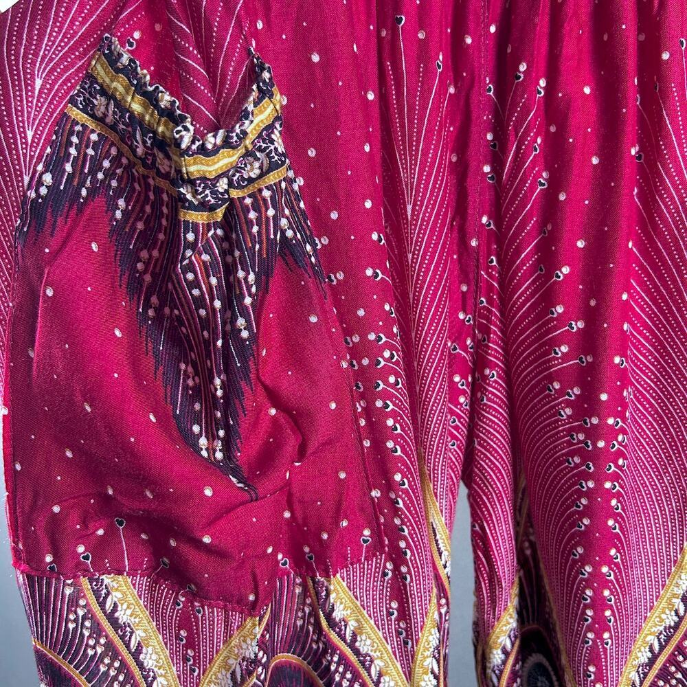 SOLD SOLD SOLD Harem Boho Yoga Hippie Lounge Peacock Print Smocked Baggy Pants - Picture 5 of 7